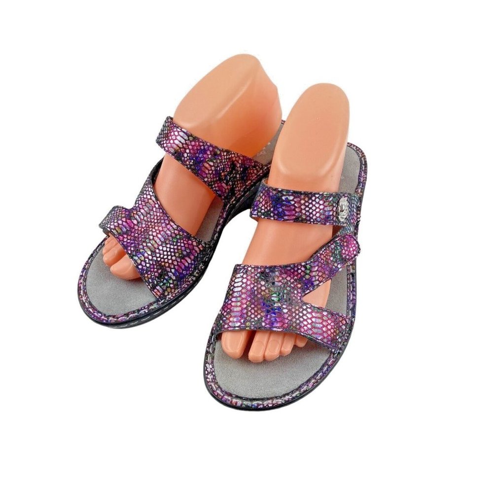 *Alegria Double Strap Comfort Sandal Slide Womens 39 Croc Embossed Leather Shoes - Picture 4 of 14
